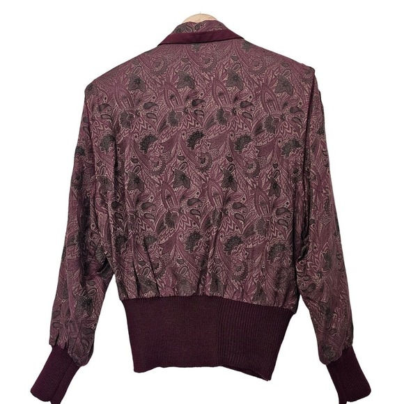 Vintage 80s Side Effects Sweater Large Collared Burgundy Paisley Crossover Retro - Picture 2 of 9